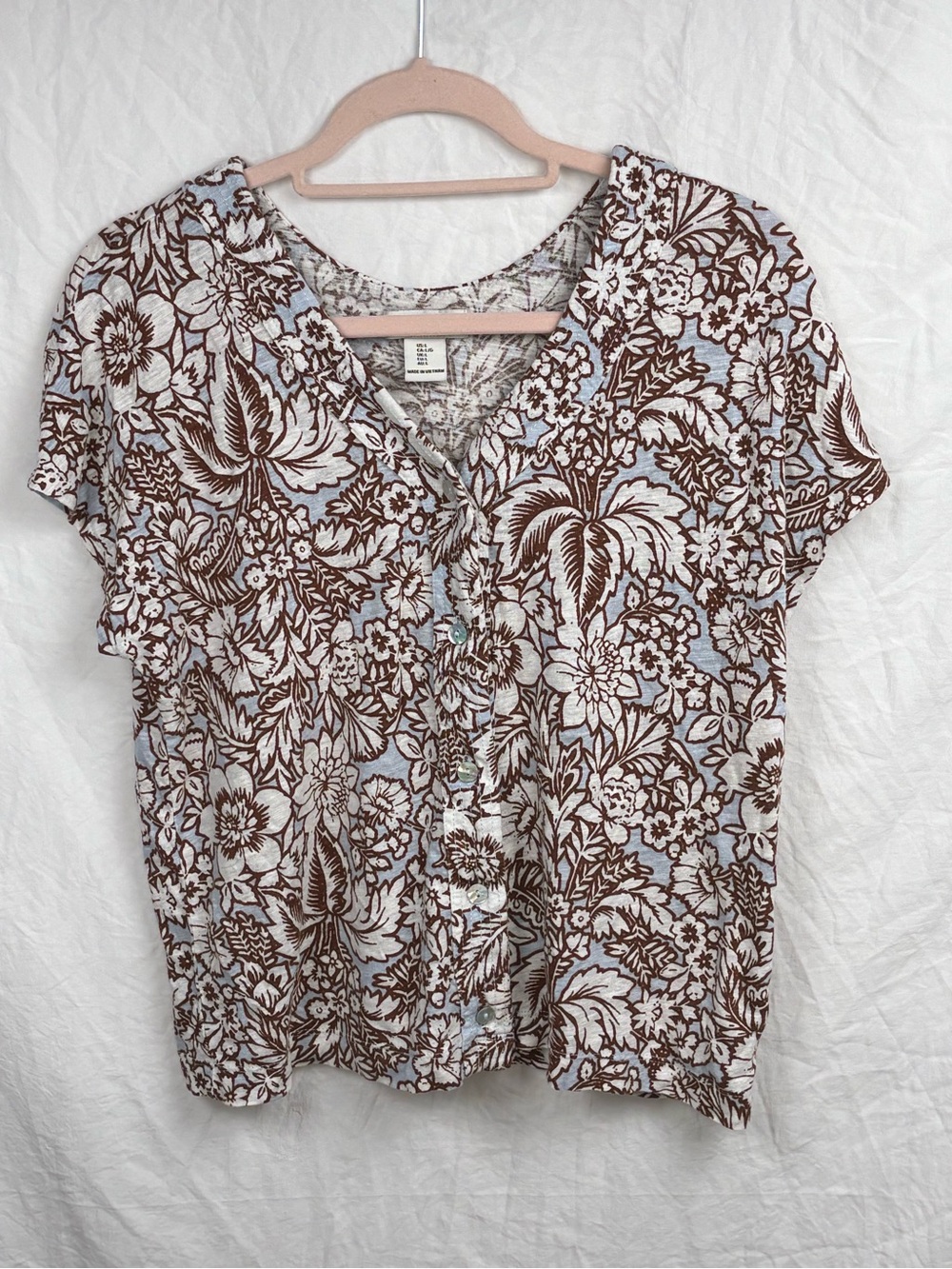 Rachel Zoe large Women's Brown & White Floral Button-Front Top
